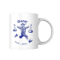 Preview: Weiße Keramiktasse mit blauem bayerischem Sternzeichen-Motiv Waage (männlich), perfekt für alle Sternzeichen-Fans.