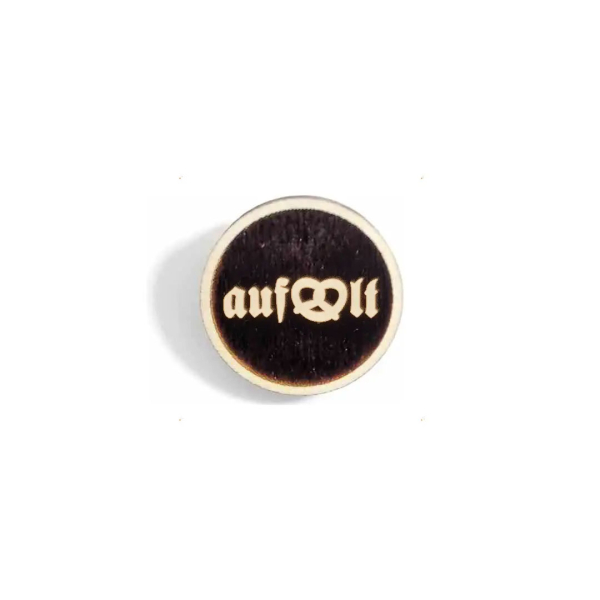 "aufbrezelt" Woid-Brosche Holz - mit Symbol