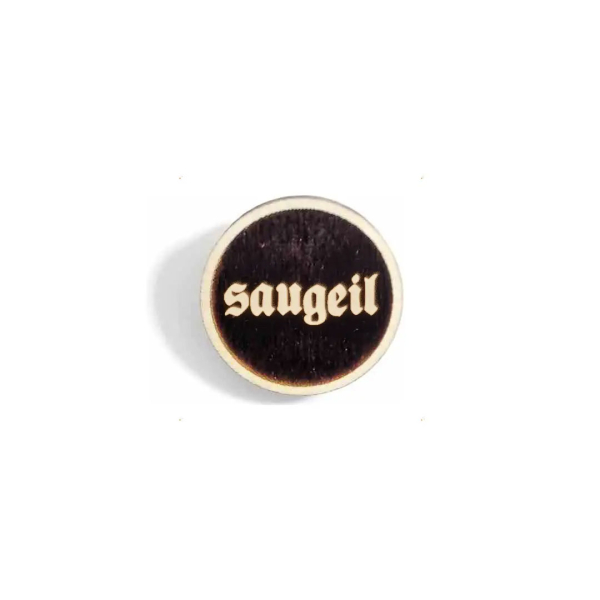 "saugeil" Woid-Brosche Holz