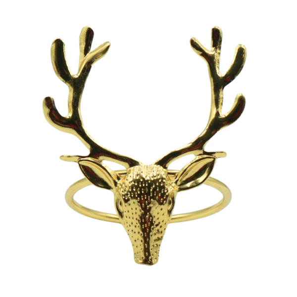 Edle Serviettenringe in Gold mit Hirsch-Motiv – 4er Set für festliche Anlässe.