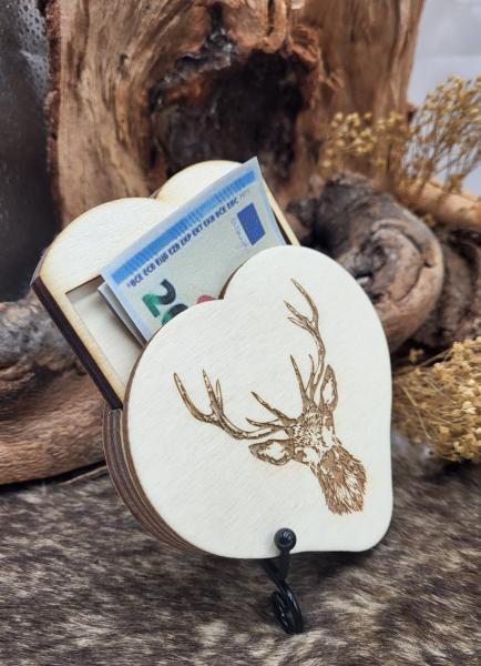 Bayern Geschenk, Lasergravur, Personalisiertes Herz, Naturholz, Geldgeschenk, Dekoration, Geheimfach, Woidladinger