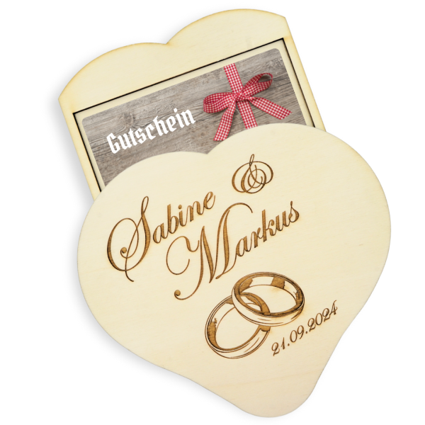 Bayrisches Geldgeschenk, Hochzeitsgeschenk, personalisierte Geschenke, Holzgeschenke, Deko Ideen,Herz mit Gravur - Bestellen Sie bei woidladinger.de