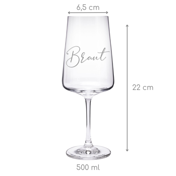 Personalisiertes Weißweinglas für Hochzeiten – Aufschrift "Braut" oder "Trauzeugin" bei woidladinger.de