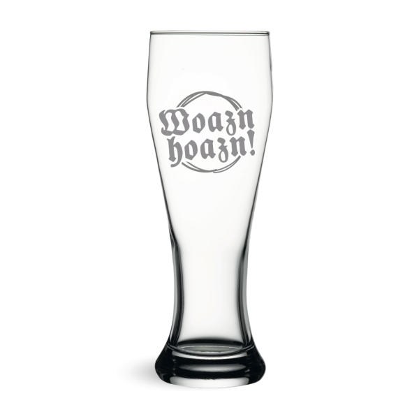 Alternativtext: Weißbierglas "Woazn hoazn" mit 0,5 Litern Fassungsvermögen – exklusiv bei Woidladinger.de