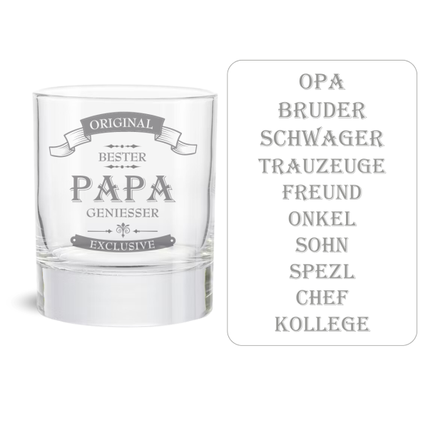 Personalisiertes Whiskyglas mit Design 'Original Bester Papa' – erhältlich bei Woidladinger.de