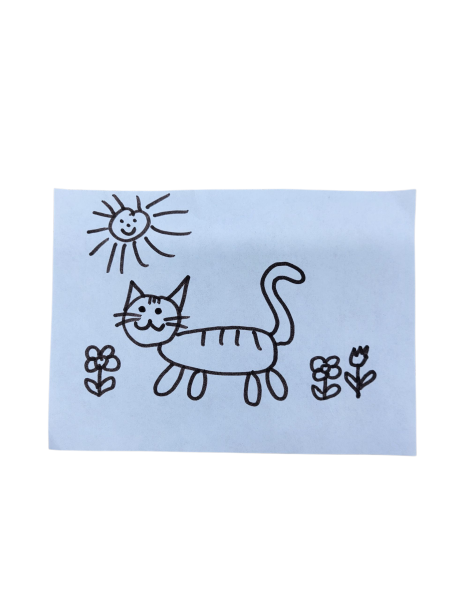 Die Kinderzeichnung mit Katze
