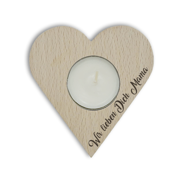 Teelicht Herz aus Holz ''Wir lieben Dich Mama''