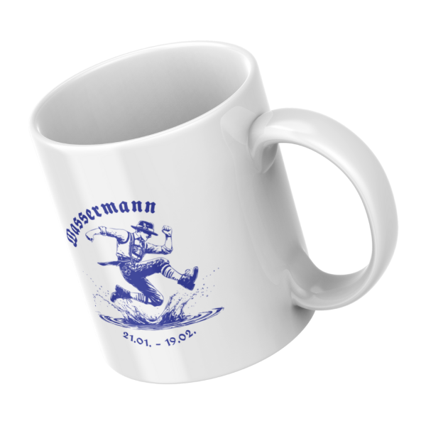 Weiße Tasse mit Wassermann-Motiv in Blau, bayerischer Stil, männliche Ausführung